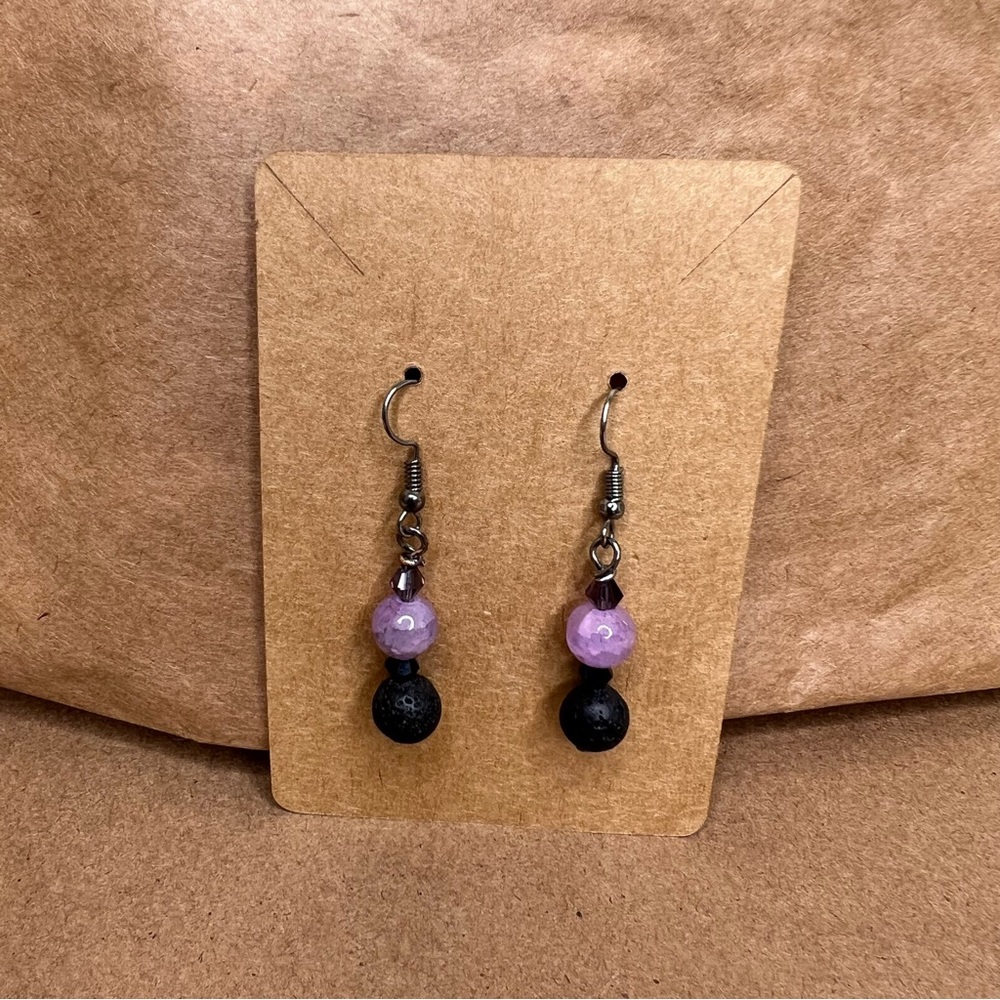 MKW Emporium Handmade Black Gray & Purple Earthy Textured Beaded Earrings #5